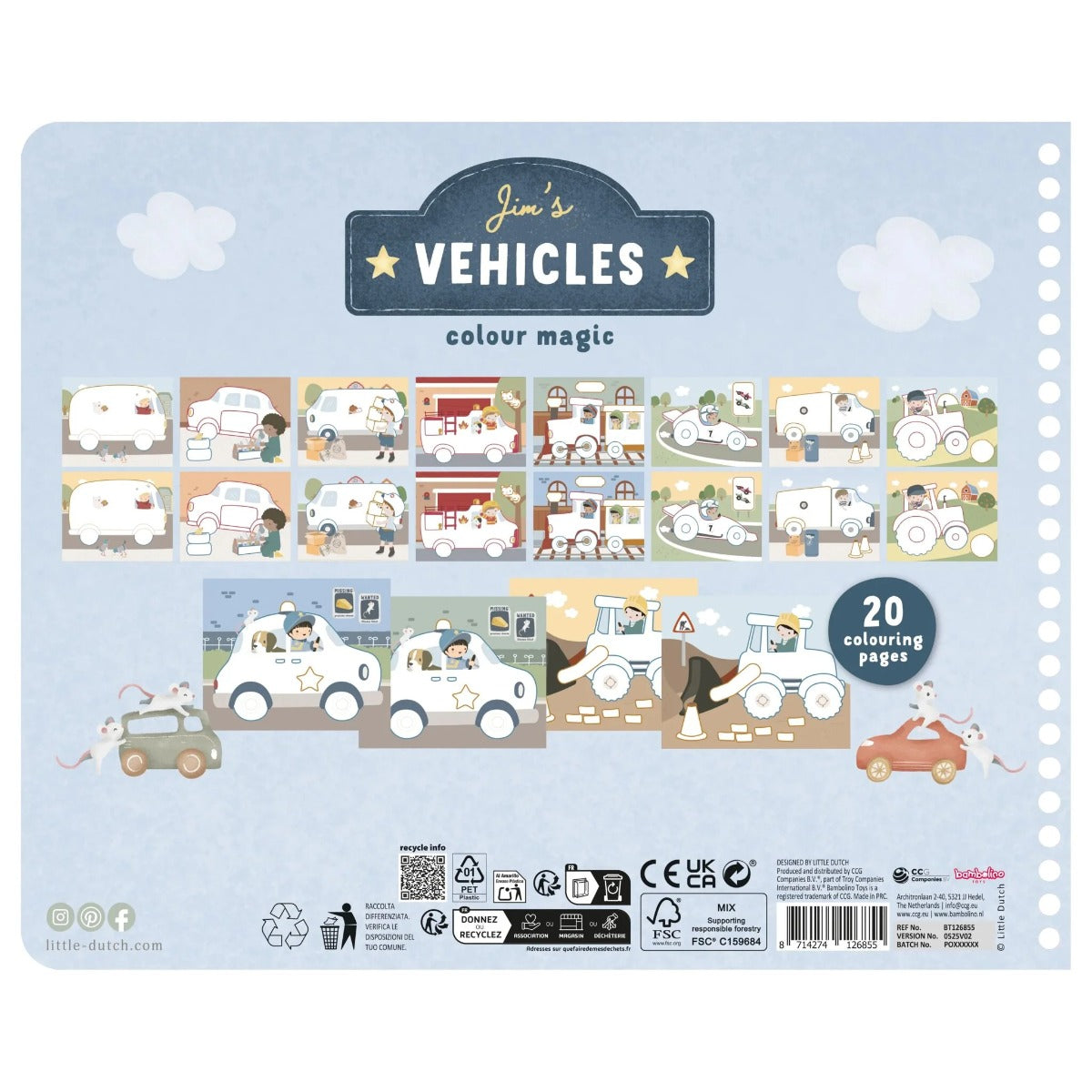 Little Dutch carte de colorat cu 3 creioane si 20 de pagini 2 ani+ Vehicles Jim