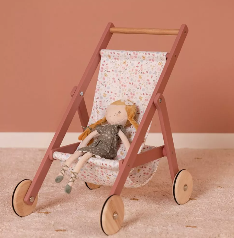 Little Dutch carucior pentru papusi din lemn FSC 3 ani+ Flowers and butterflies