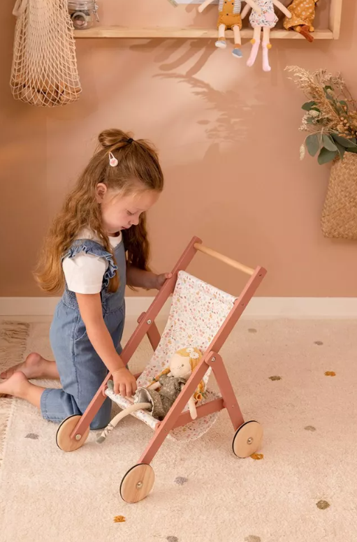 Little Dutch carucior pentru papusi din lemn FSC 3 ani+ Flowers and butterflies