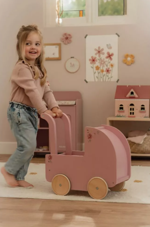 Little Dutch carucior retro din lemn pentru papusi 3 ani+ Soft Flower