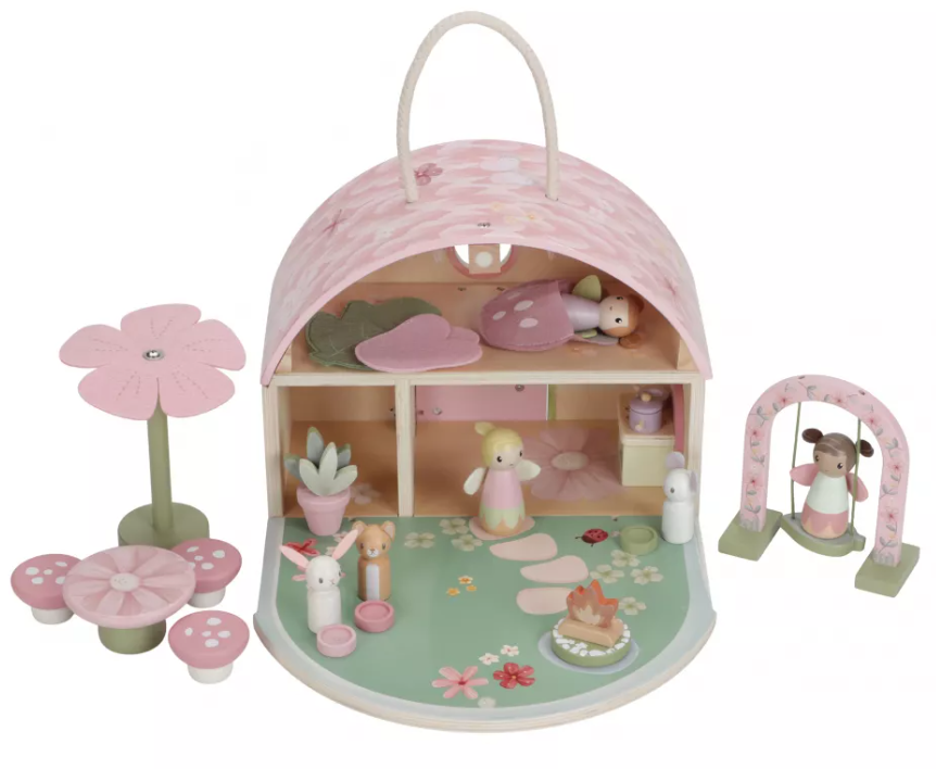 Little Dutch casuta de papusi portabila din lemn FSC cu zana si mobilier 3 ani+ Fairy Garden 