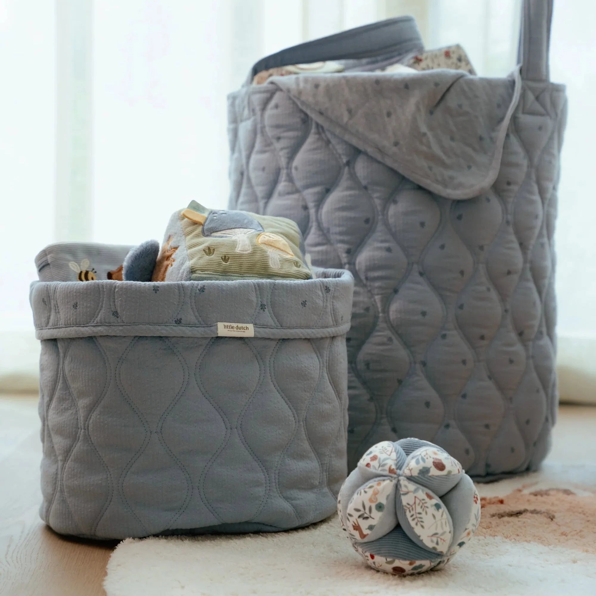 Little Dutch cos de depozitare mediu din bumbac organic 30x25 Pure Denim Blue