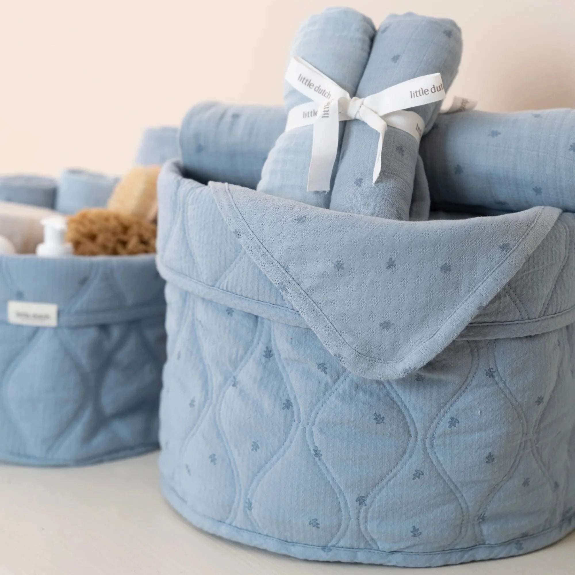 Little Dutch cos de depozitare mediu din bumbac organic 30x25 Pure Denim Blue