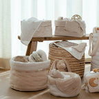 Little Dutch cos de depozitare mediu din bumbac organic 30x25 Pure Soft Beige Stripe