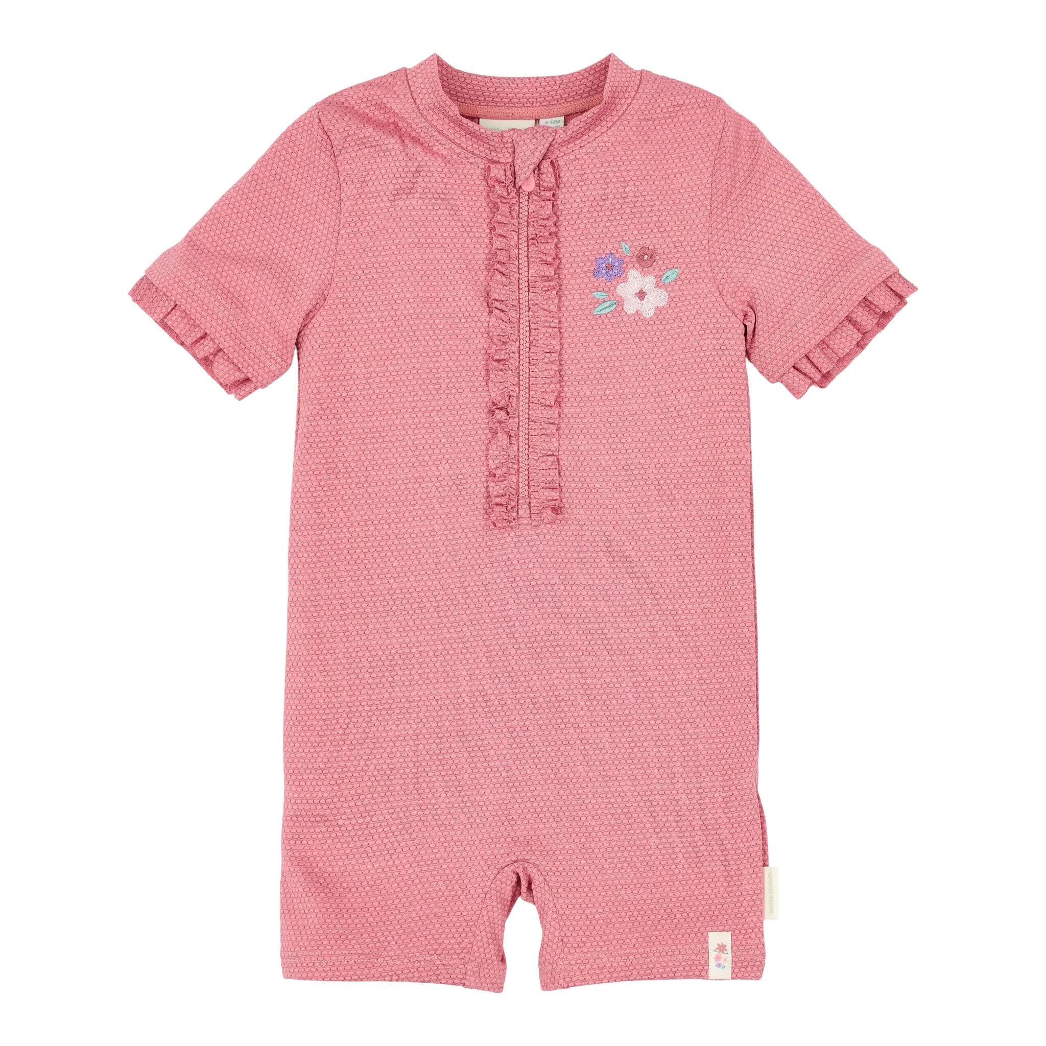 Little Dutch costum de baie intreg cu maneca scurta UV40+ Dreamy Pink Sparkle