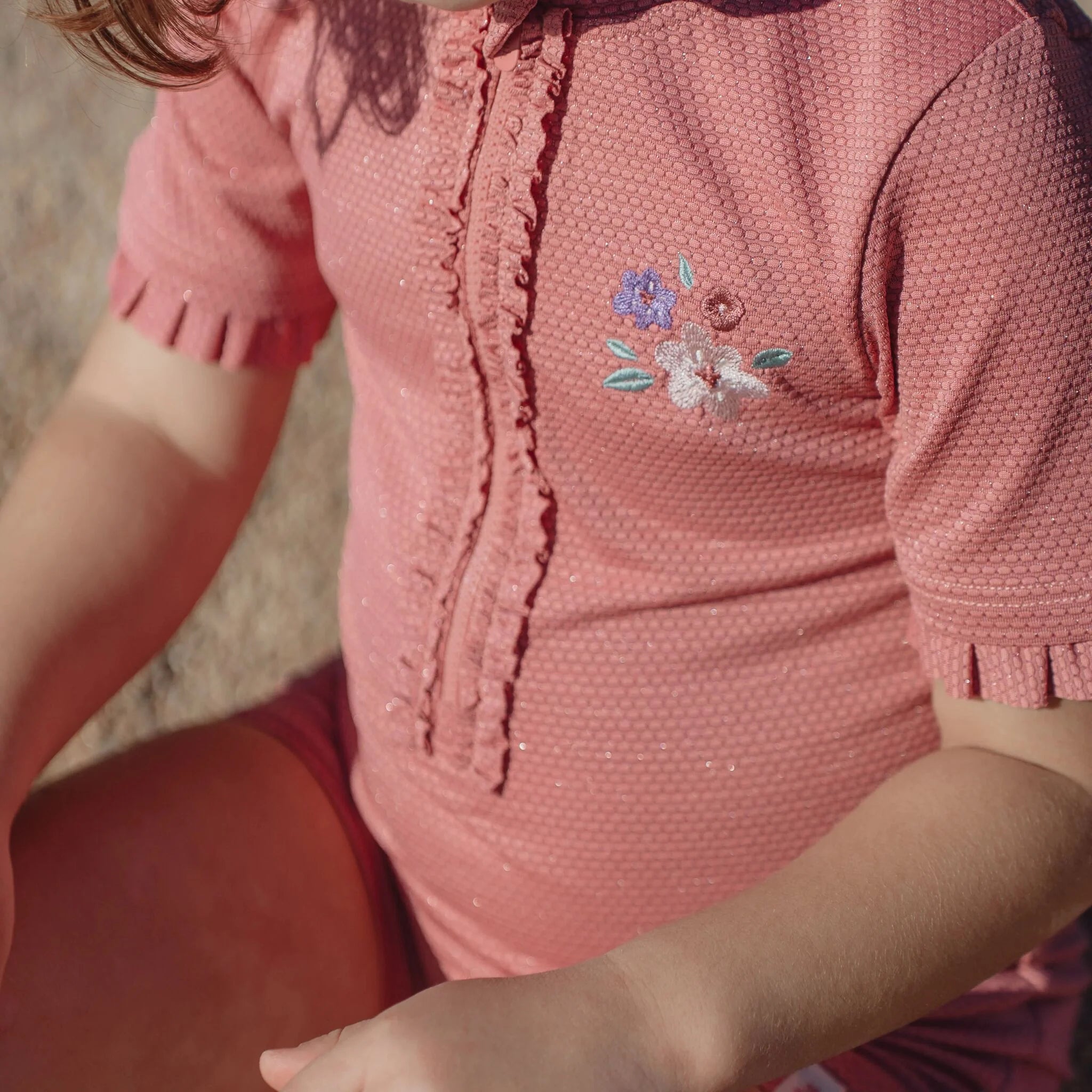 Little Dutch costum de baie intreg cu maneca scurta UV40+ Dreamy Pink Sparkle