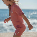 Little Dutch costum de baie intreg cu maneca scurta UV40+ Dreamy Pink Sparkle