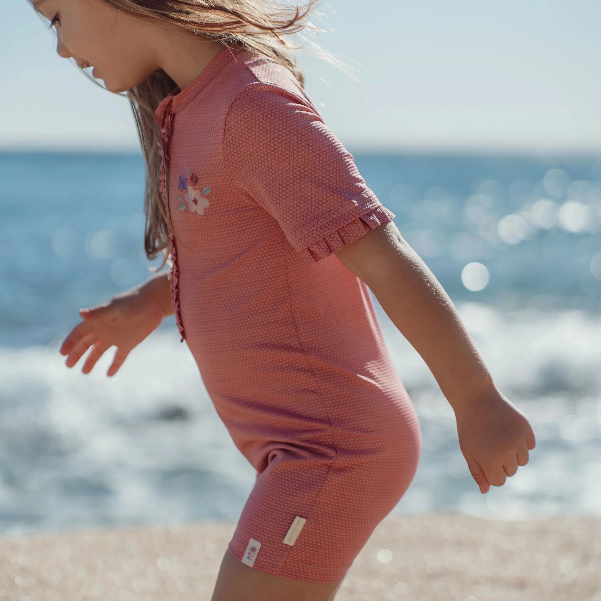 Little Dutch costum de baie intreg cu maneca scurta UV40+ Dreamy Pink Sparkle