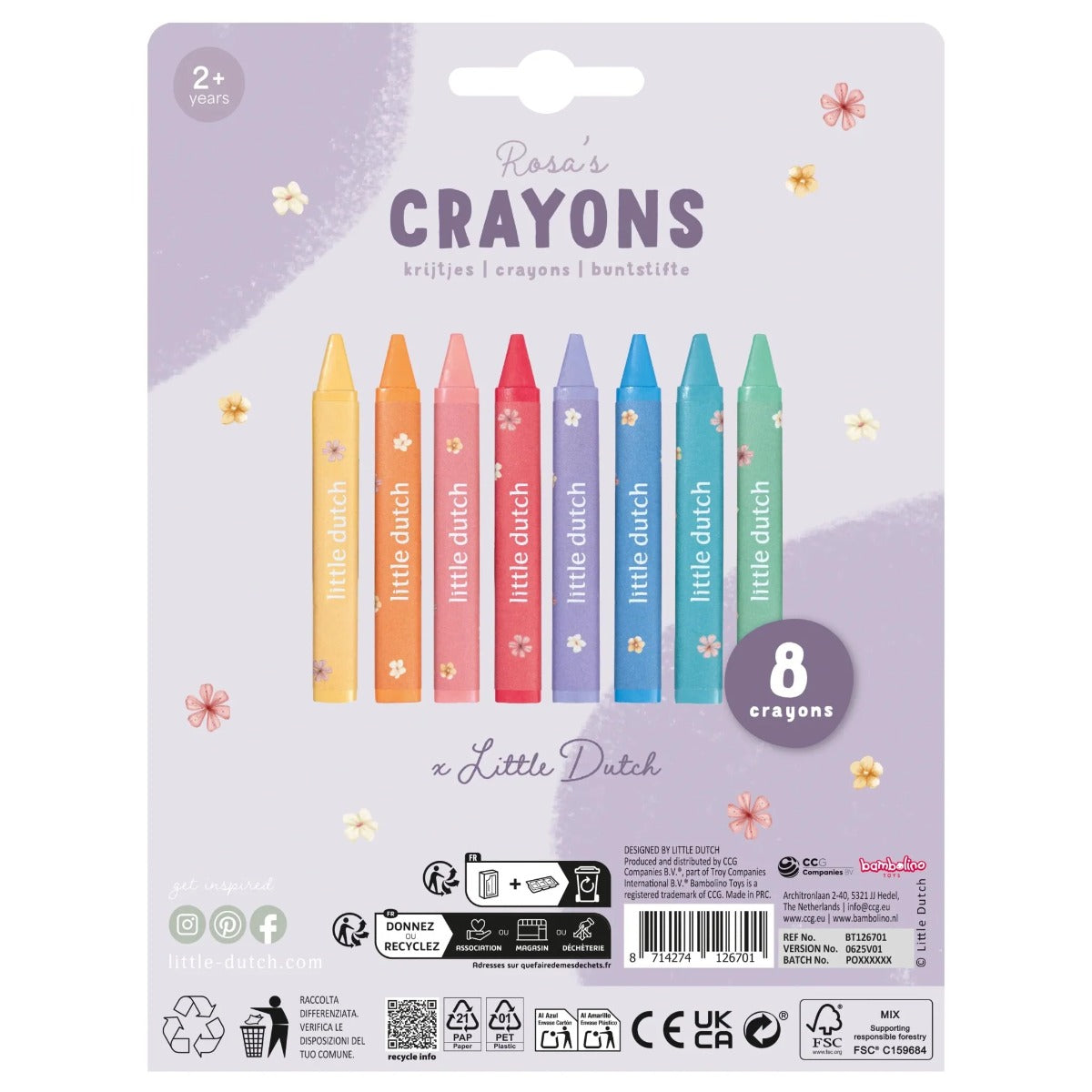 Little Dutch creioane cerate set de 8 bucati 2 ani+ Multicolored Rosa