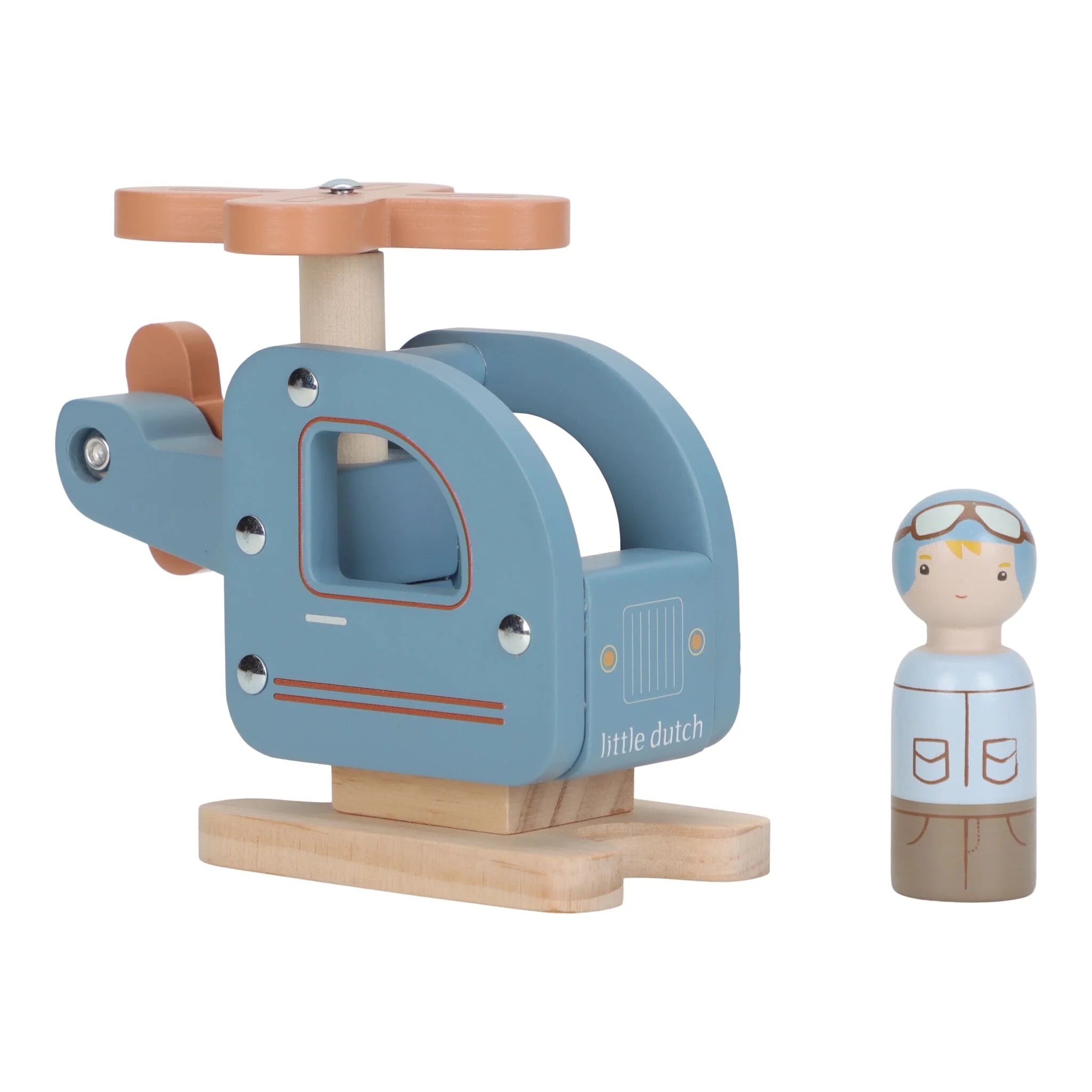 Little Dutch elicopter din lemn SFC cu pilot 18m+ Blue Imagine principală a produsului