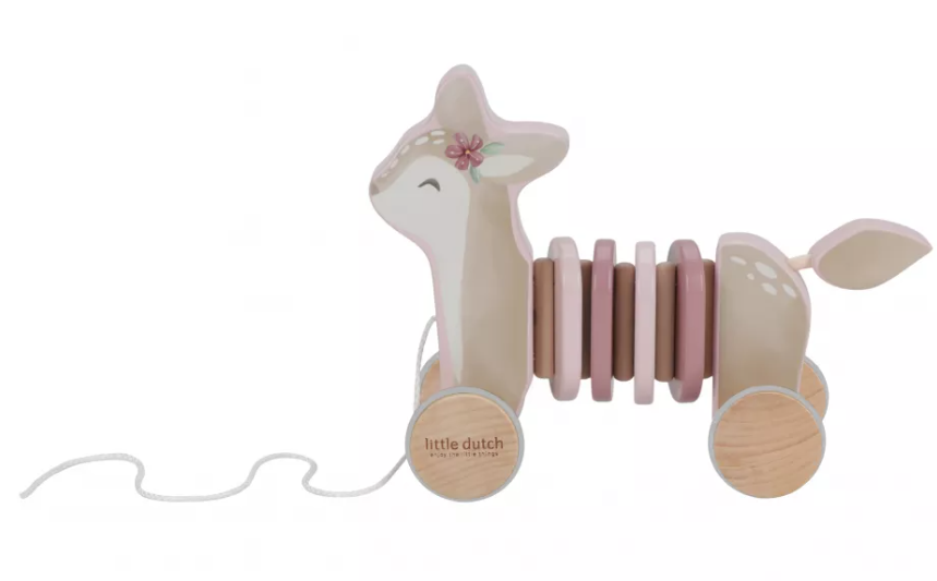 Little Dutch jucarie din lemn FSC cu roti si snur pentru tras 18m+ Fairy Garden Caprioara