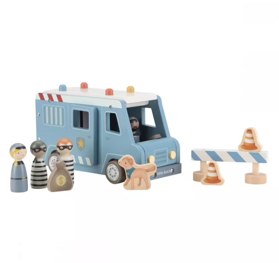 Little Dutch masina din lemn FSC cu accesorii Masina de politie 2 ani+ Blue