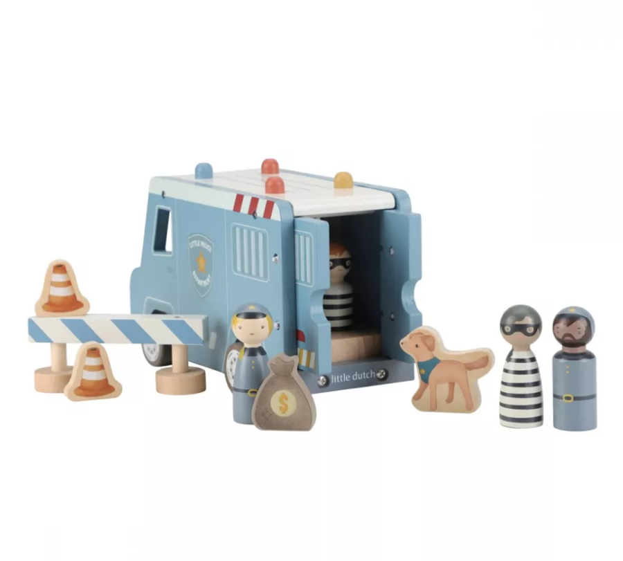Little Dutch masina din lemn FSC cu accesorii Masina de politie 2 ani+ Blue