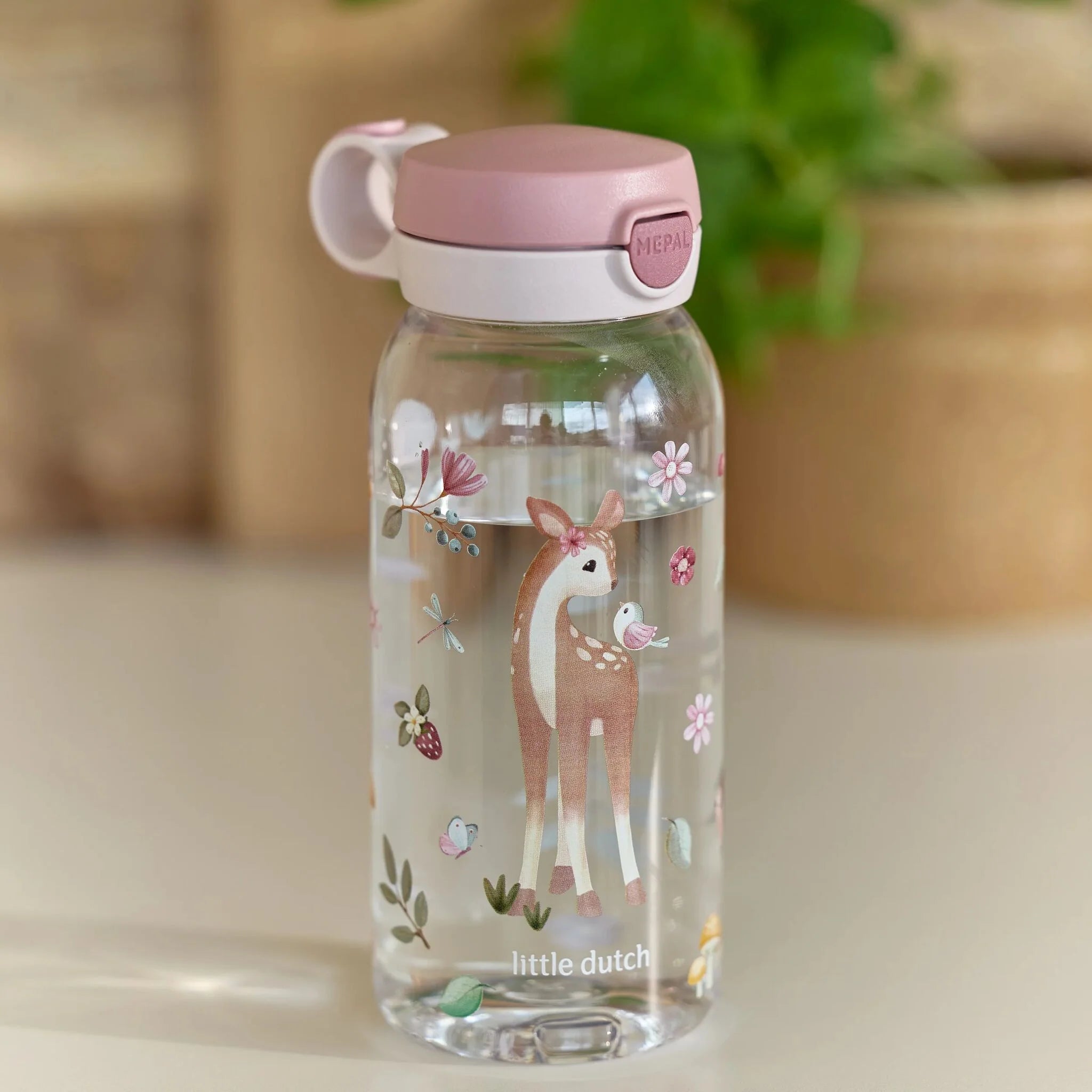 Little Dutch Mepal sticla de apa cu capac flip Pop-up 600 ml 3 ani+ Fairy Garden caprioara