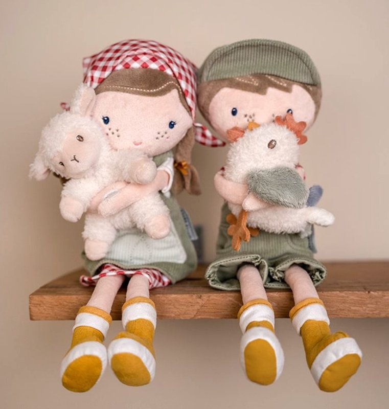 Little Dutch papusa textila de 35 cm 12m+ Little Farm Rosa cu oita