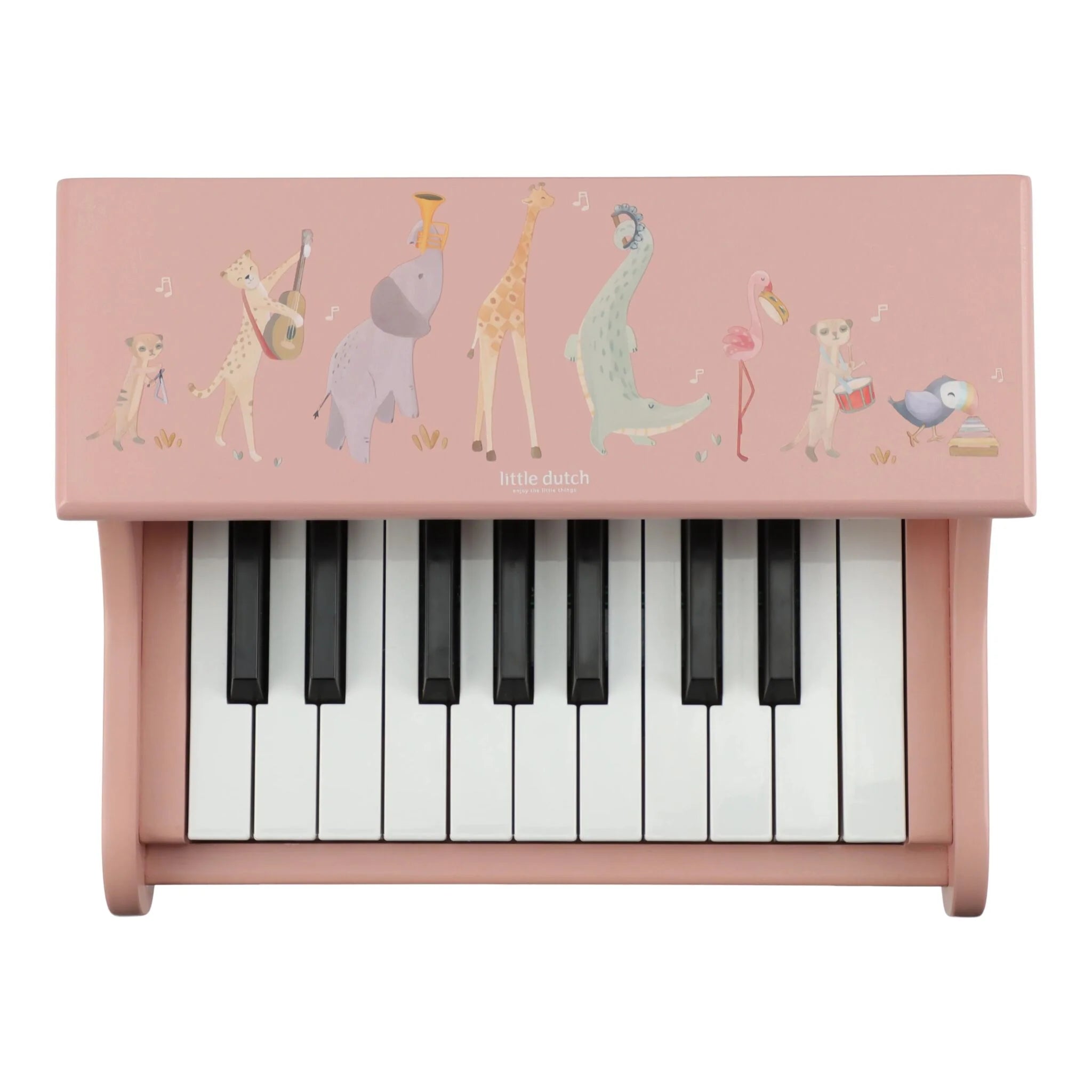 Little Dutch pian din lemn FSC 18m+ Safari Friends Pink