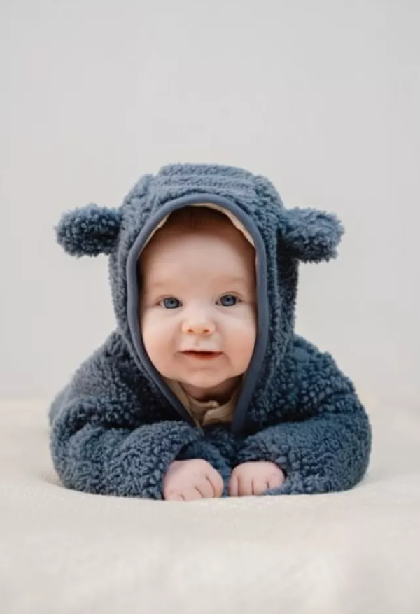 Little Dutch salopeta captusita cu gluga 0-12 luni Teddy Stone Blue
