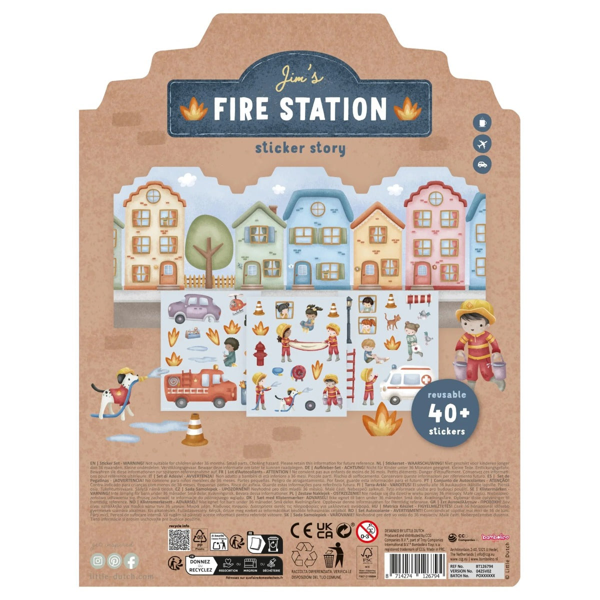 Little Dutch set autocolante 3D de 40 piese reutilizabile 3 ani+ Fire Station Jim