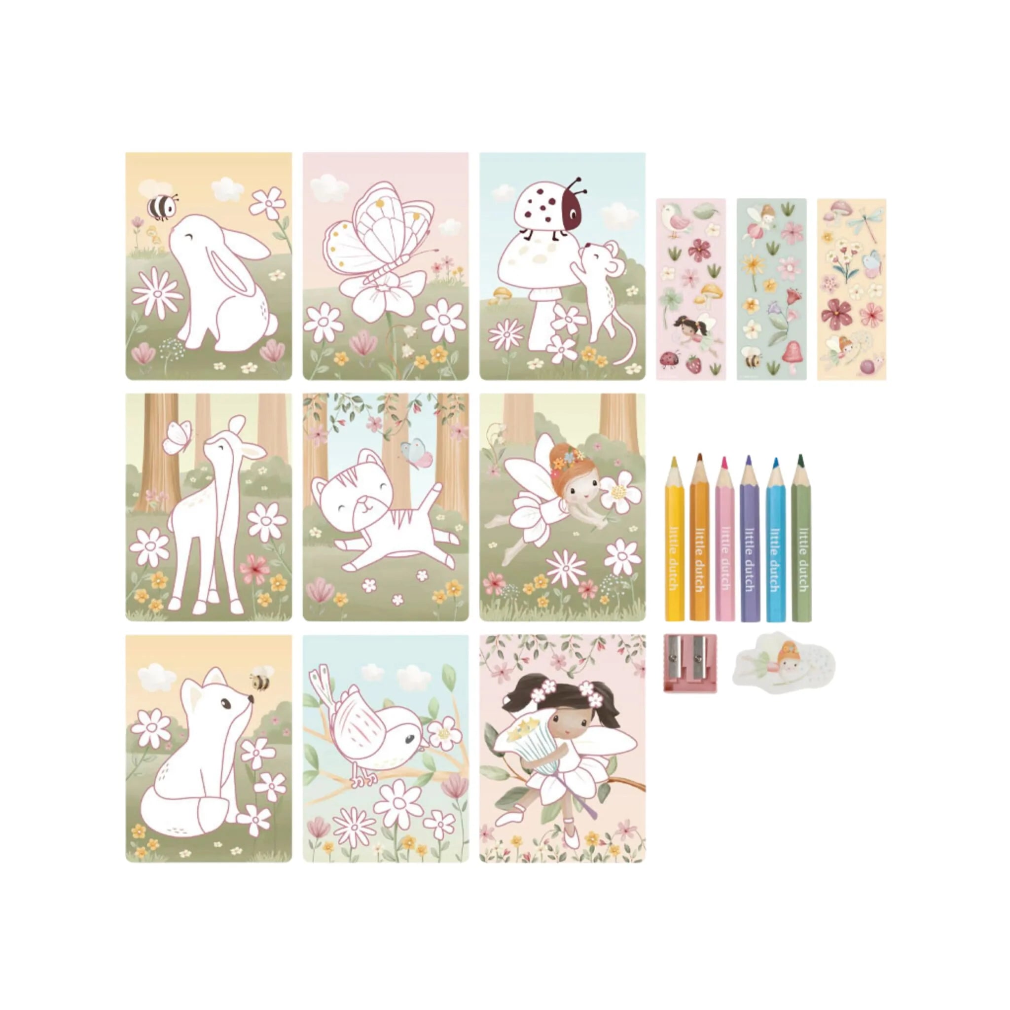 Little Dutch set de colorat cu carte, creioane si stickere 3 ani+ Fairy Garden Rosa