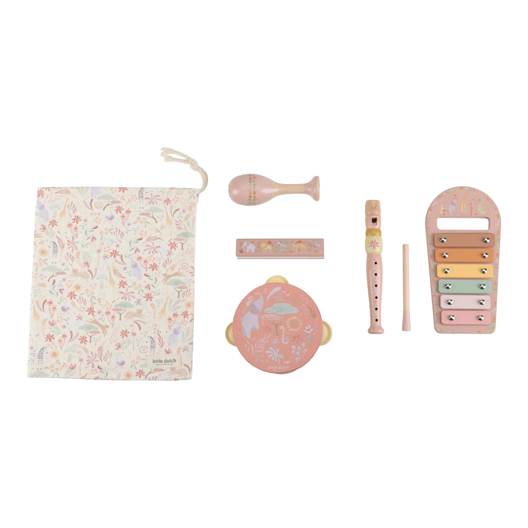 Little Dutch set de instrumente muzicale din lemn FSC  3 ani+ Safari Friends Pink