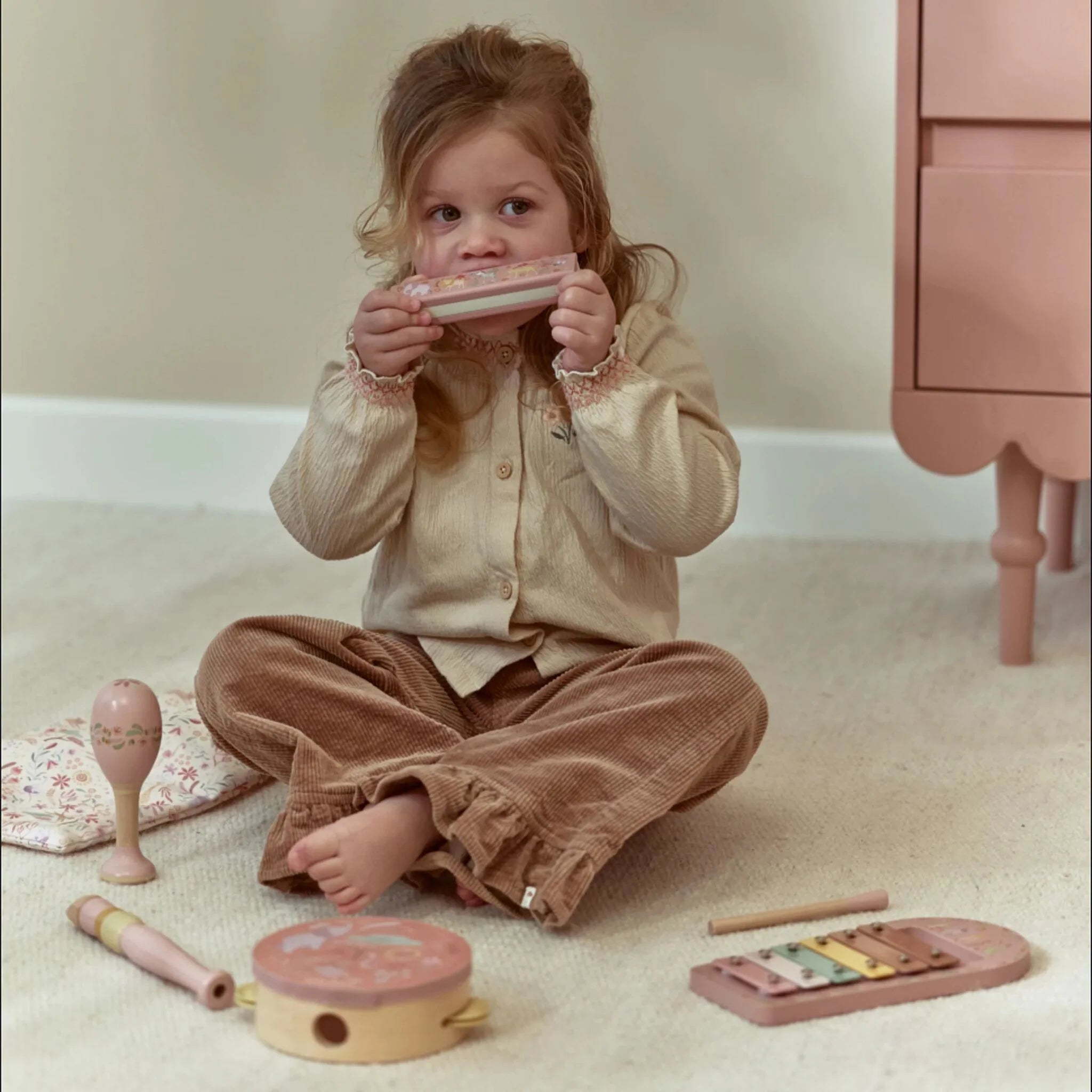Little Dutch set de instrumente muzicale din lemn FSC  3 ani+ Safari Friends Pink