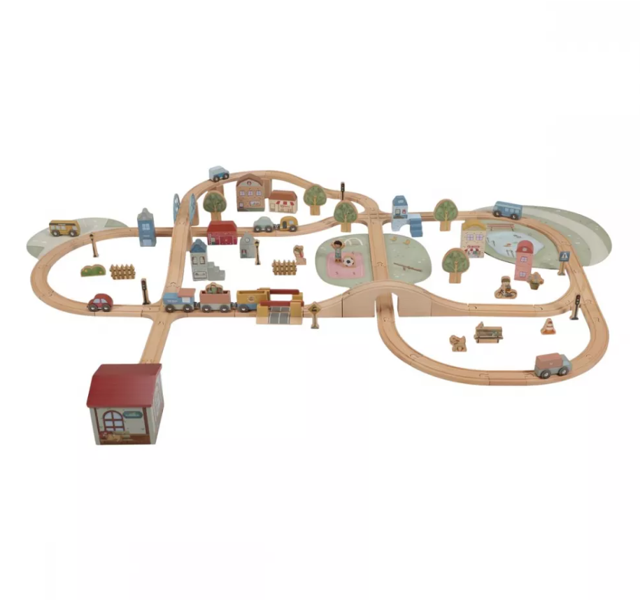 Little Dutch set de sine din lemn FSC Train Track XL 113 piese 3 ani+