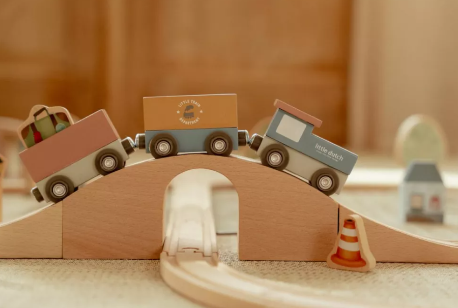 Little Dutch set de sine din lemn FSC Train Track XL 113 piese 3 ani+