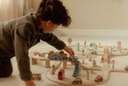 Little Dutch set de sine din lemn FSC Train Track XL 113 piese 3 ani+