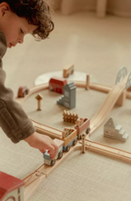 Little Dutch set de sine din lemn FSC Train Track XL 113 piese 3 ani+