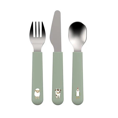 Little Dutch set tacamuri inox pentru copii 3 piese 12m+ Little Farm Green Imagine principală a produsului