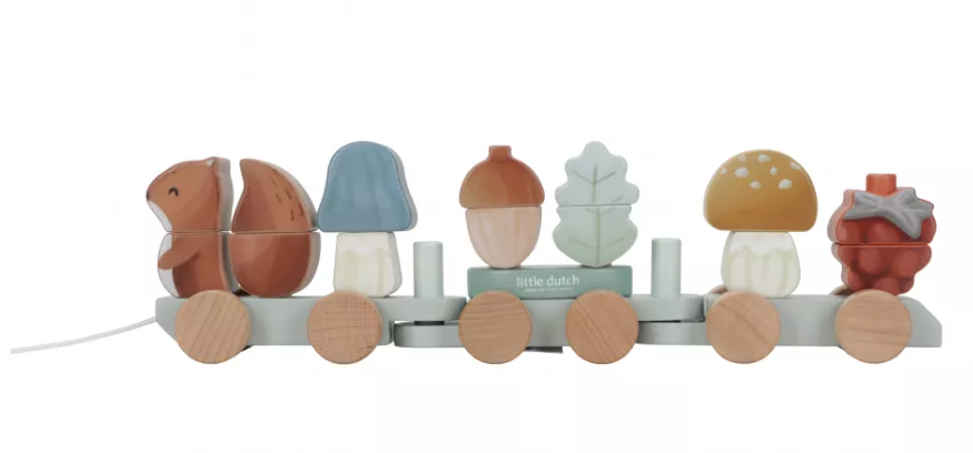 Little Dutch trenulet din lemn FSC pentru stivuire 18m+ Forest Friends Veverita Imagine principală a produsului