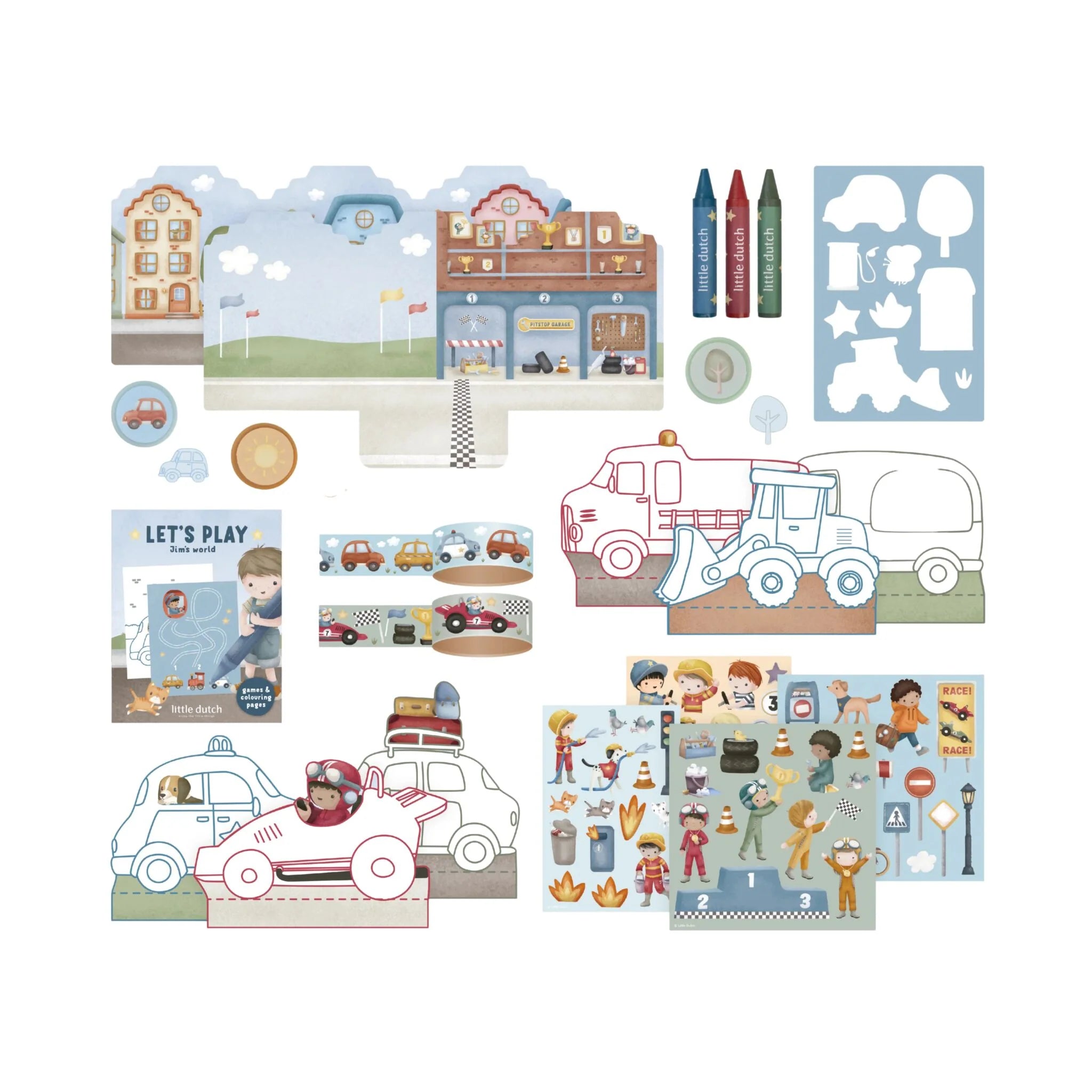 Little Dutch valiza cu activitati creative 3 ani+ Jim Vehicles