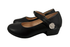Luszi balerini fete cu toc mic si bareta cu floare 30-36 Black