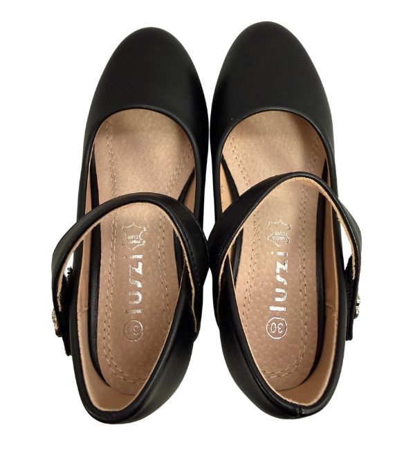 Luszi balerini fete cu toc mic si bareta cu floare 30-36 Black
