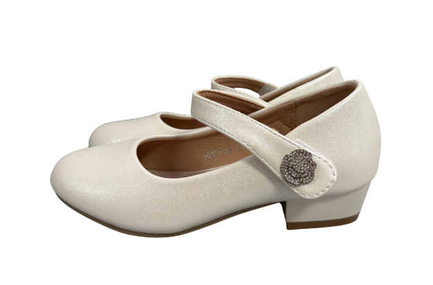 Luszi balerini fete cu toc mic si bareta cu floare 30-36 White Imagine principală a produsului