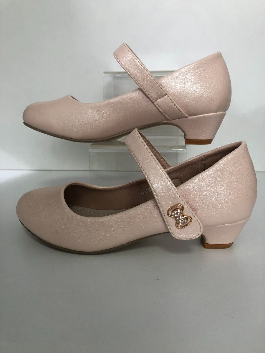Luszi pantofi fetite cu toc 30-36 Beige cu fundita