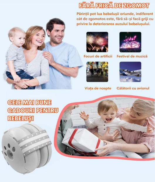 Luvlu Casti antifonice pentru bebelusi 0-36 luni Gri