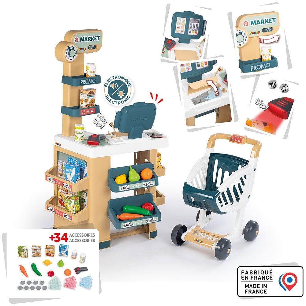Smoby magazin pentru copii Market cu 34 accesorii 3 ani+