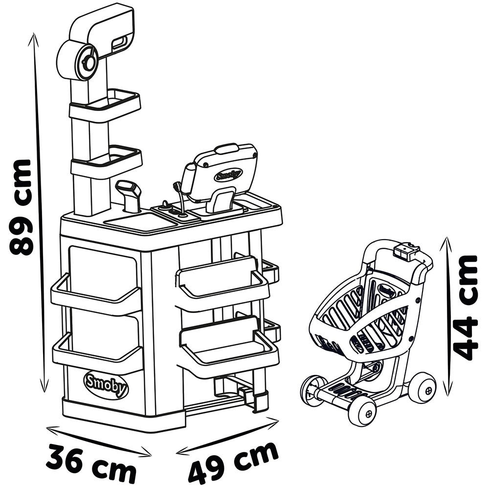 Smoby magazin pentru copii Market cu 34 accesorii 3 ani+