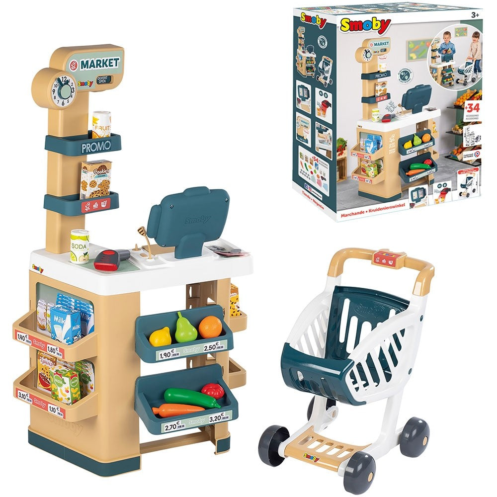 Smoby magazin pentru copii Market cu 34 accesorii 3 ani+