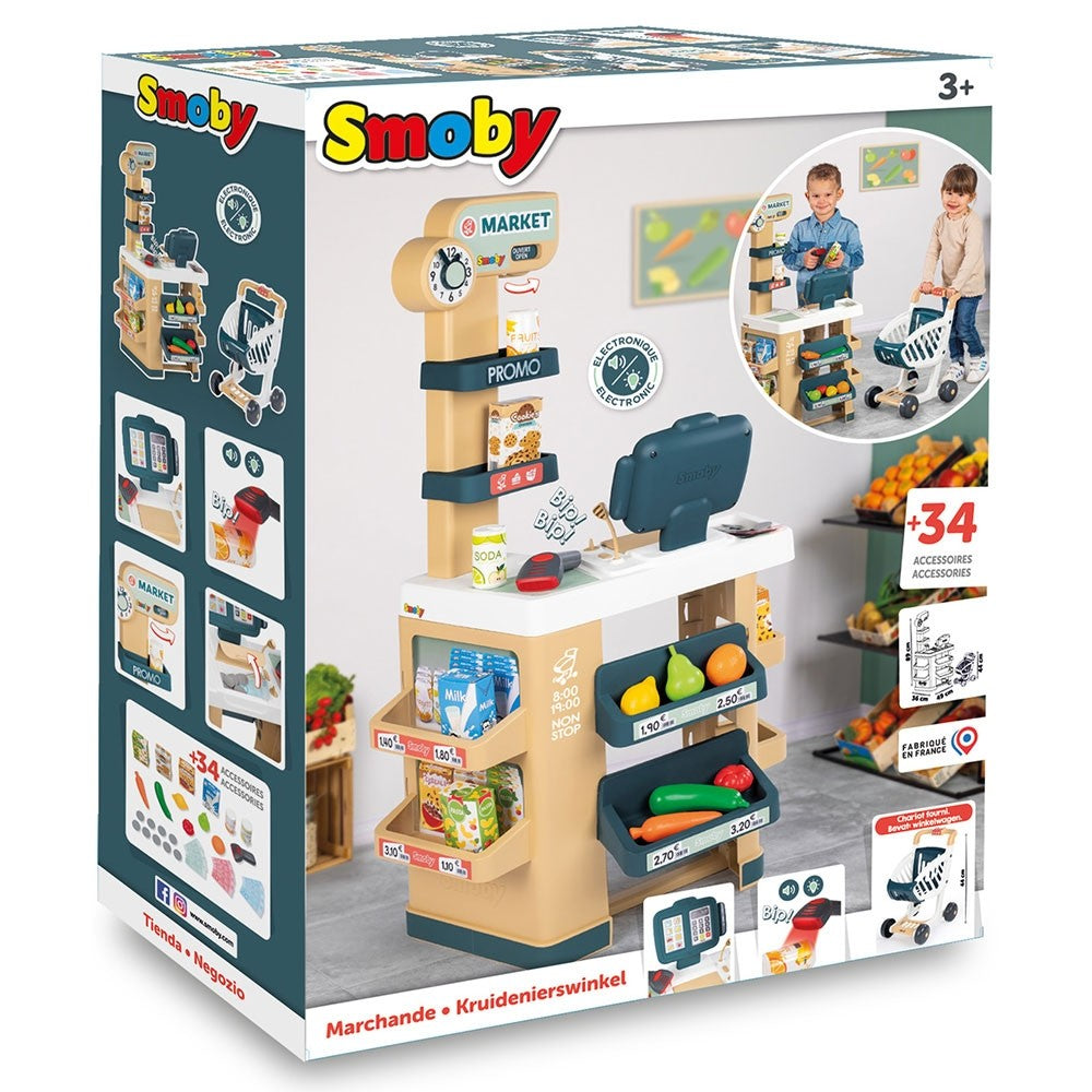 Smoby magazin pentru copii Market cu 34 accesorii 3 ani+