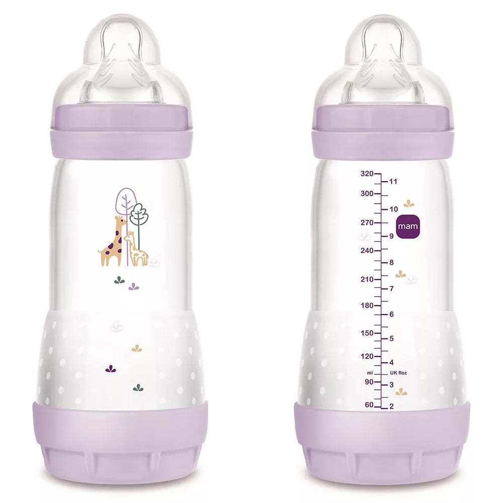 MAM biberon Anti-colic 320 ml cu tetina silicon 3 cu flux rapid 4m+ Mov cu girafa