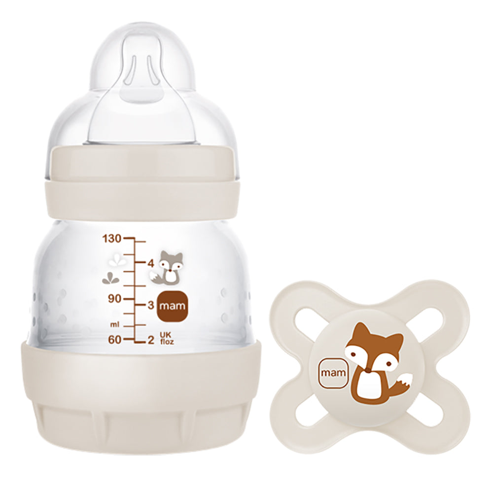 MAM biberon anti-colic Start 130 ml+suzeta 0m+ Bej cu raton