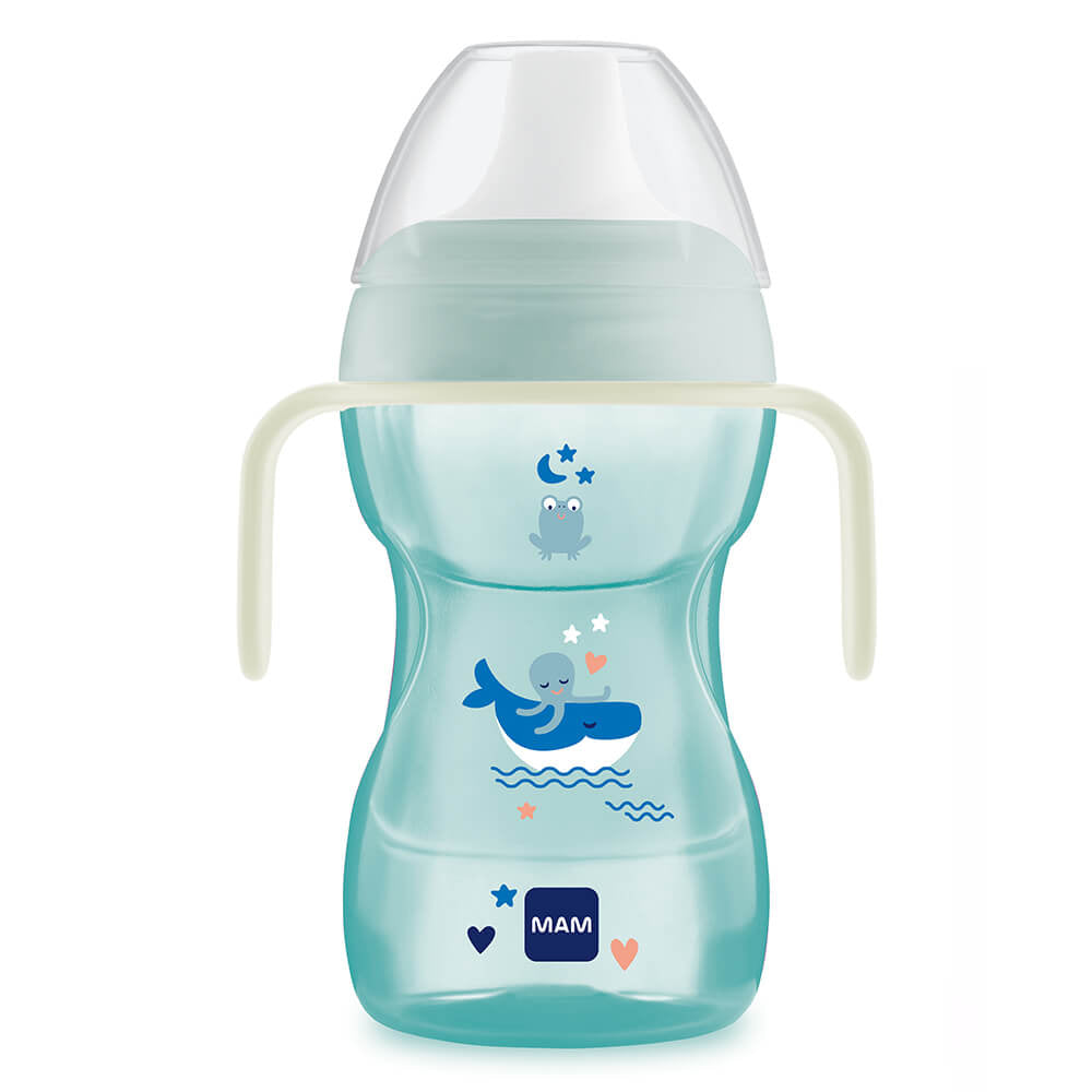 MAM cana Fun to Drink Cup Night cu maner fluorescent 270 ml, 8m+BOY