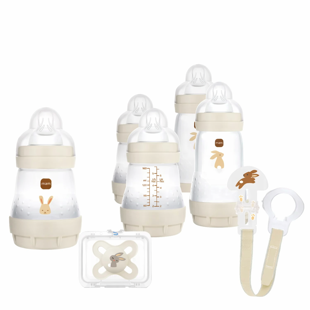 MAM set cadou incepator 5 piese Welcome to the World 0m+ Crem cu iepuras
