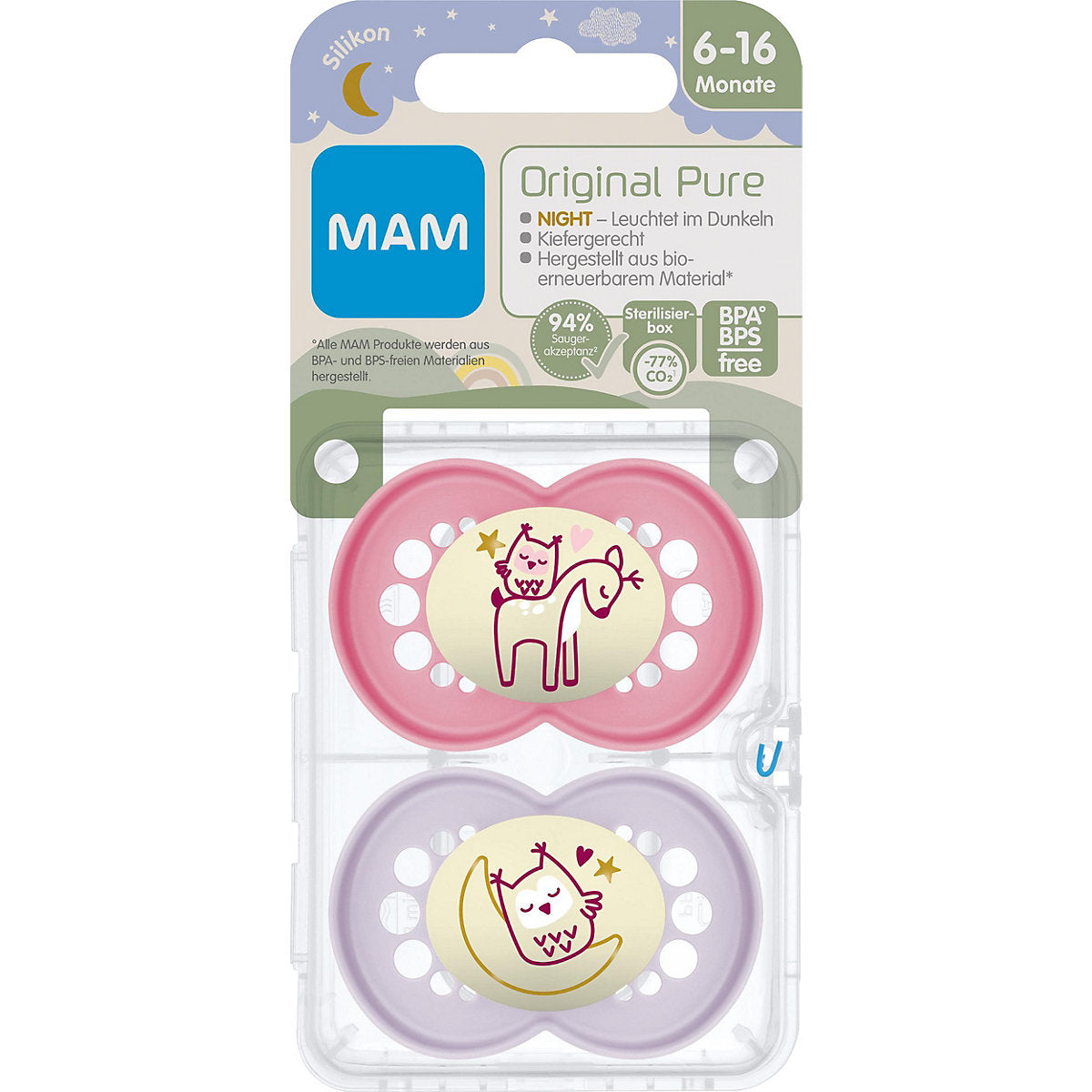Mam suzeta silicon Original Pure Night 16m+ 2 buc