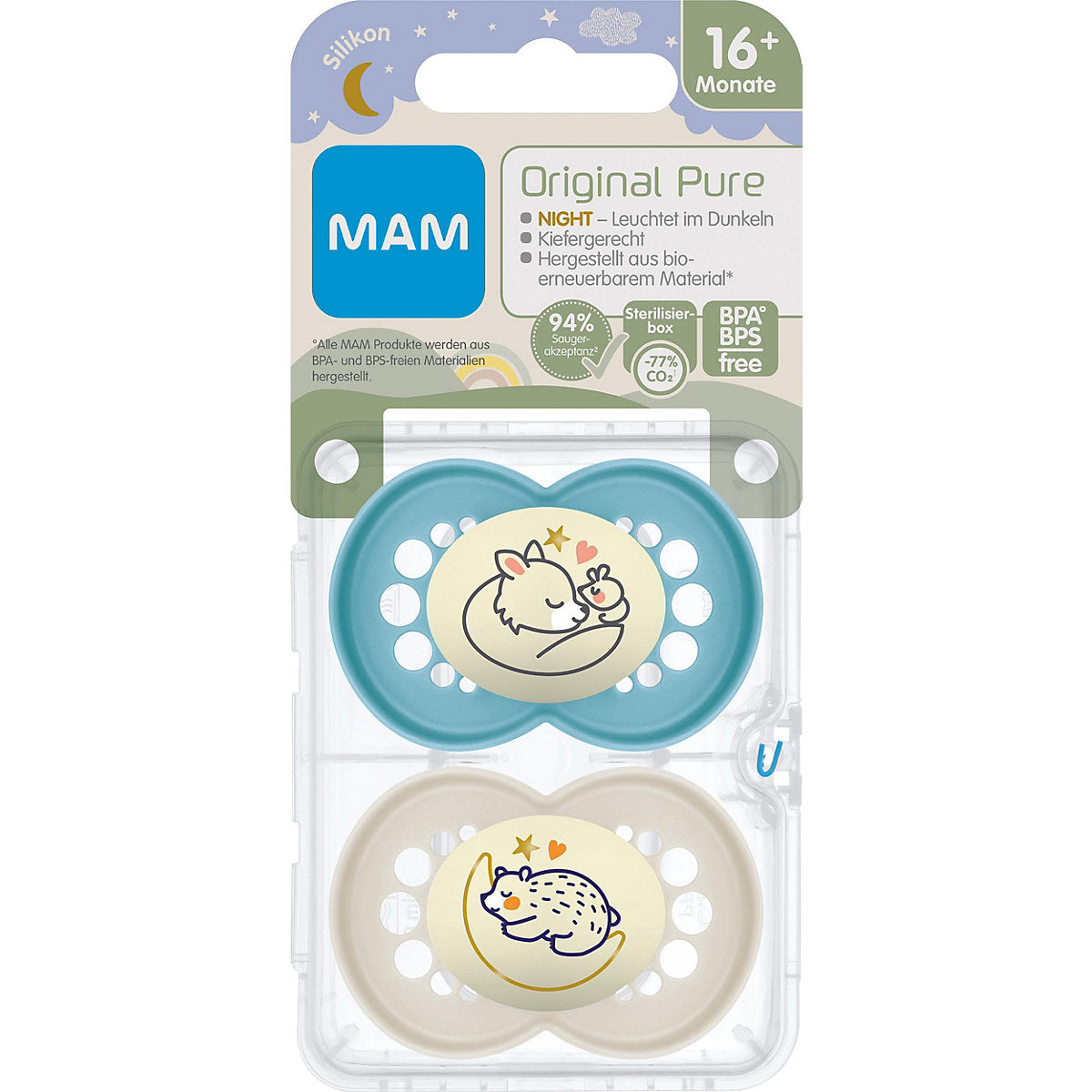 Mam suzeta silicon Original Pure Night 16m+ 2 buc