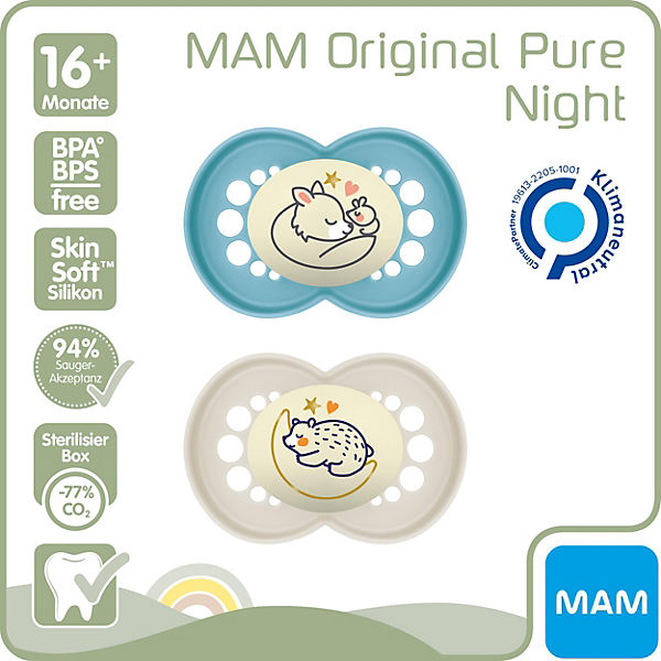 Mam suzeta silicon Original Pure Night 16m+ 2 buc