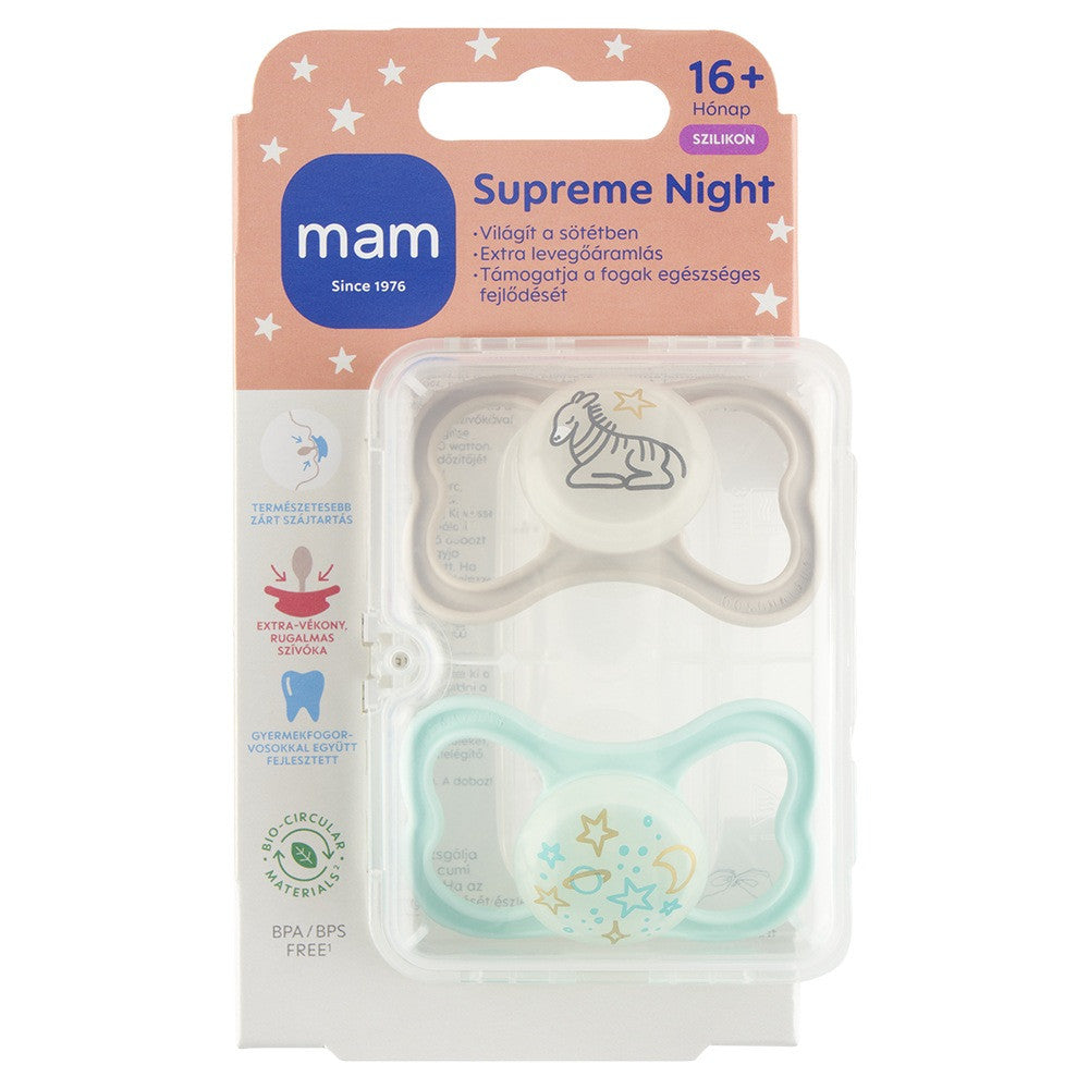 Mam suzeta silicon Supreme Night 16m+ 2 buc Animal