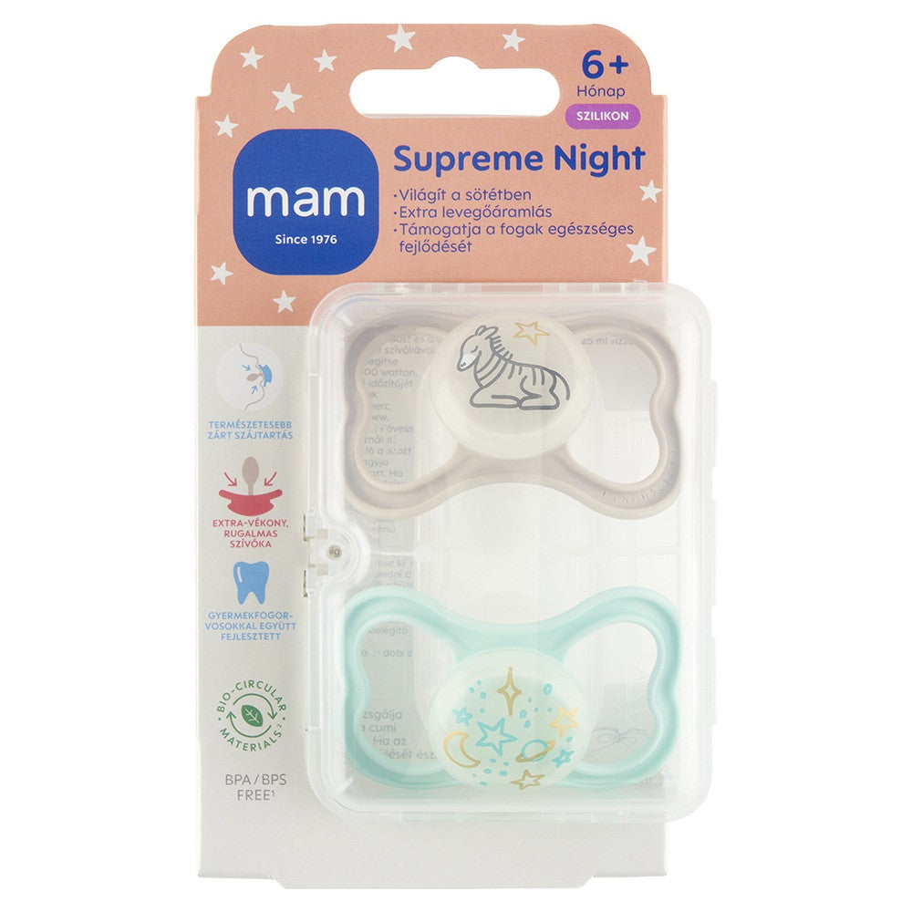 Mam suzeta silicon Supreme Night 6m+ 2 buc Animal